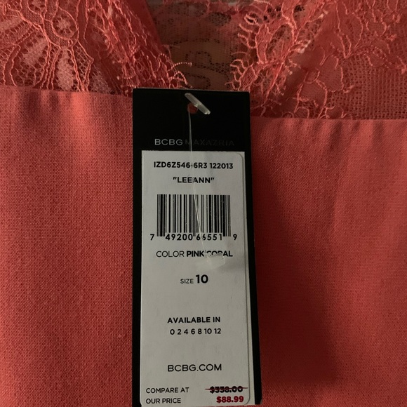 Coral BCBG summer dress! Pretty color, with delicate lace. - Picture 3 of 4